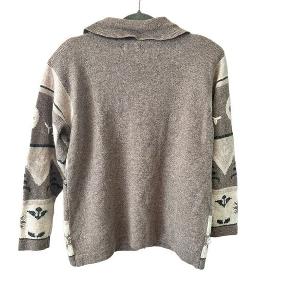 VTG Bauhinia Cowichan Angora Lambswool Blend Cardigan Sweater Neutral Taupe Crea - Picture 5 of 8
